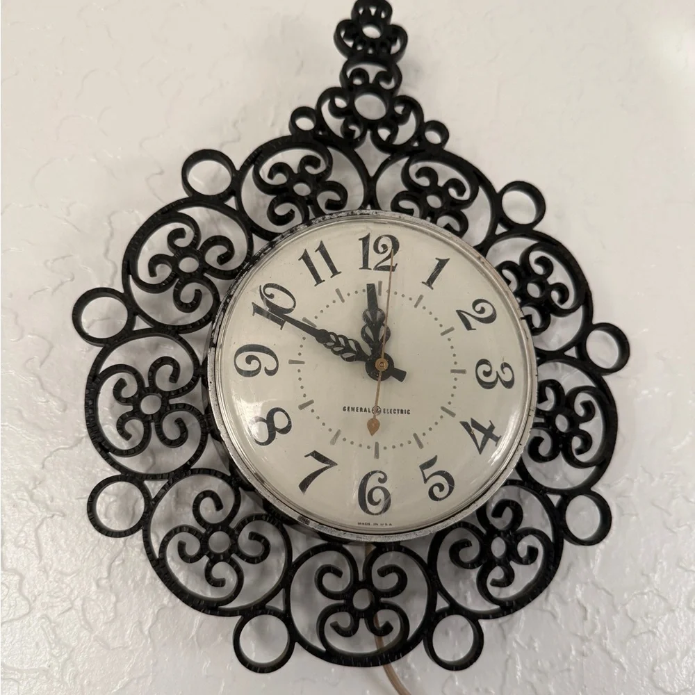 Vintage General Electric Black Filigree Wall Clock